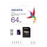 ADATA MicroSD kártya - 64GB microSDXC UHS-I Class10 (R/W: 80/10 MB/s) + adapter