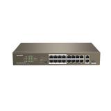 Tenda Switch PoE - TEF1118P-16-150W V3.0 (16x100Mbps; 2x1Gpbs; 1xSFP Combo; 16 af/at PoE+ port; 250W)