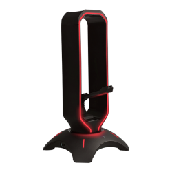 Rampage Fejhallgató állvány - RM-H66 GUARD (fekete, műanyag, USB HUB, Egérkábel tartó, RGB)