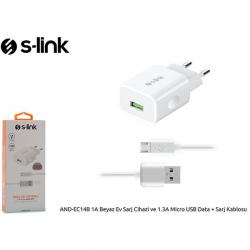 S-Link Telefon töltő - AND-EC14B Micro USB (1db USB, 5V/1A, 5W, Micro USB 100cm adat+töltőkábel, fehér)