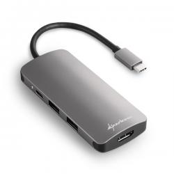 Sharkoon USB Hub - USB3.0 Type-C Multiport Adapter (Fekete; 3x USB3.0; 1x HDMI; 1x Micro SD/MMC; TypeC bemenet)